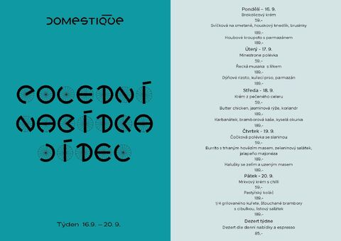 Tento týden v Domestique - Polední menu 16.9 - 20.9.