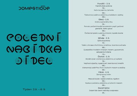 Tento týden v Domestique - Polední menu 2.9 - 6.9.