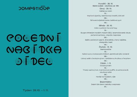 Tento týden v Domestique - Polední menu 28.10 - 1.11.